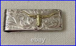Vintage Old Mexico Longhorn Hand Engraved Money Clip Silver Gold Tone Vogt Style