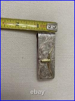 Vintage Old Mexico Longhorn Hand Engraved Money Clip Silver Gold Tone Vogt Style