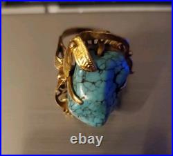 Vintage Old Navajo Style 18K + Gold RING WITH Raw Turquoise TW 9.30 Gr
