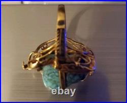 Vintage Old Navajo Style 18K + Gold RING WITH Raw Turquoise TW 9.30 Gr