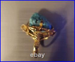 Vintage Old Navajo Style 18K + Gold RING WITH Raw Turquoise TW 9.30 Gr