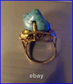Vintage Old Navajo Style 18K + Gold RING WITH Raw Turquoise TW 9.30 Gr
