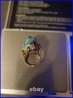 Vintage Old Navajo Style 18K + Gold RING WITH Raw Turquoise TW 9.30 Gr