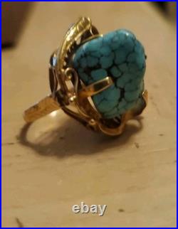 Vintage Old Navajo Style 18K + Gold RING WITH Raw Turquoise TW 9.30 Gr