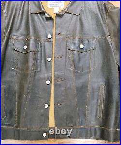 Vintage Old Navy Heavy Brown Leather Jacket Men's Sz L Denim Style 2001