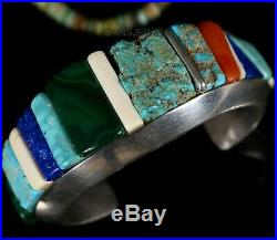 Vintage Old PAWN Navajo Loloma Style Cobblestone Raised Inlay Sterling Bracelet