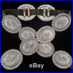 Vintage Old Pawn Native Style Hand Stamped Sterling Silver CONCHO BELT c60s/70s