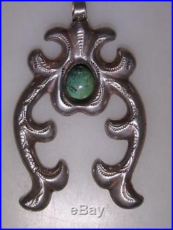 Vintage Old Pawn Navajo Style Old Spain Sandcast Sterling & Turquoise Pendant