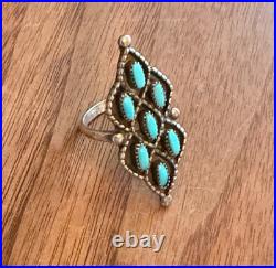 Vintage Old Pawn Sterling Silver Turquoise Cluster Ring Zuni Style sz 6.75 5.4g