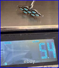 Vintage Old Pawn Sterling Silver Turquoise Cluster Ring Zuni Style sz 6.75 5.4g