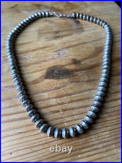 Vintage Old Pawn Style Navajo Pearls Sterling Silver Beads Necklace Choker 16