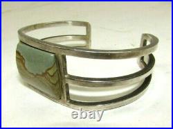 Vintage Old Pawn Style Sterling Silver Picture Agate Bracelet with GOOD VIBES
