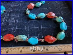 Vintage Old Pawn Turquoise/Coral Boulder Bead Style Necklace Handmade Native