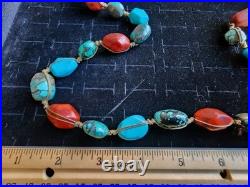 Vintage Old Pawn Turquoise/Coral Boulder Bead Style Necklace Handmade Native