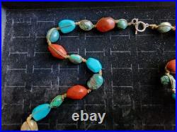 Vintage Old Pawn Turquoise/Coral Boulder Bead Style Necklace Handmade Native