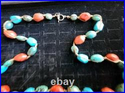 Vintage Old Pawn Turquoise/Coral Boulder Bead Style Necklace Handmade Native