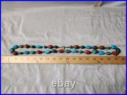 Vintage Old Pawn Turquoise/Coral Boulder Bead Style Necklace Handmade Native