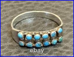 Vintage Old Pawn Zuni Needlepoint Ring Turquoise 925 Sterling Silver Unsigned Vintage Old Pawn Zuni Needlepoint Ring Turquoise 925 Sterling Silver Unsigned