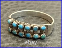 Vintage Old Pawn Zuni Needlepoint Ring Turquoise 925 Sterling Silver Unsigned Vintage Old Pawn Zuni Needlepoint Ring Turquoise 925 Sterling Silver Unsigned