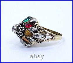 Vintage Old Princess style Mother's Tower 14k Yellow Gold Quartz Gemstones Ring