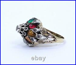 Vintage Old Princess style Mother's Tower 14k Yellow Gold Quartz Gemstones Ring