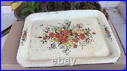 Vintage Old Roses Print Metal Tray Floral On Creamy White Tray Cottage Style