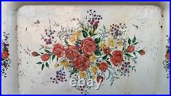 Vintage Old Roses Print Metal Tray Floral On Creamy White Tray Cottage Style