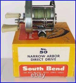 Vintage Old South Bend No 50 Narrow Spool Tournament Style Fishing Reel and Box