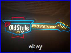 Vintage Old Style Beer Guitar Lighted Sign Reach For The Best 44×14×4
