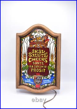 Vintage Old Style Beer Light-Up SignMan Cave Game Room BarProsit Sante Cheers