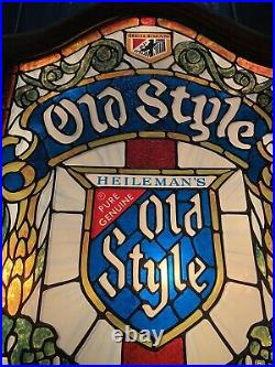 Vintage Old Style Beer Lighted Sign Faux Stained Glass Heilemans 26 X 17 Nice