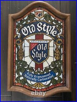 Vintage Old Style Beer Lighted Sign Faux Stained Glass Heilemans 26 X 17 Nice