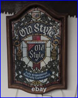 Vintage Old Style Beer Lighted Stained Glass Faux Heileman's Bar Sign