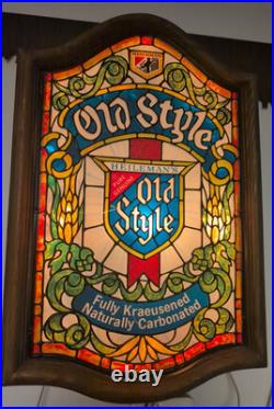 Vintage Old Style Beer Lighted Stained Glass Faux Heileman's Bar Sign