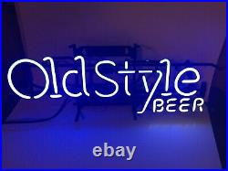 Vintage Old Style Beer Sign Blue Neon lighted and Made in the USA 1970's