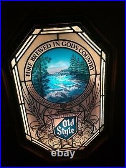 Vintage Old Style Beer Stained Glass River Lighted Motion Sign Heileman