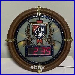 Vintage Old Style Faux Stained Glass Light Up Clock Bar Sign 1988 Man Cave Works