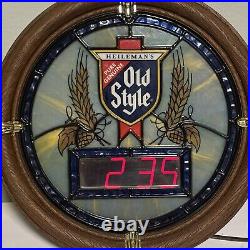 Vintage Old Style Faux Stained Glass Light Up Clock Bar Sign 1988 Man Cave Works