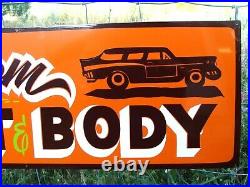 Vintage Old Style Hand Painted Custom Paint and Body Shop Orange Old Skool Sign