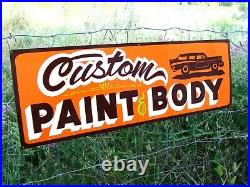 Vintage Old Style Hand Painted Custom Paint and Body Shop Orange Old Skool Sign
