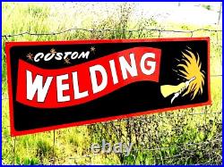 Vintage Old Style Hand Painted Metal Welding Service Shop Sign Welder Garage Art