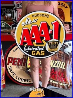 Vintage Old Style Sign AAA Gas Hudson NOT Porcelain Made in USA 24x24