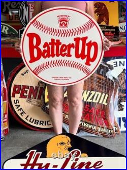 Vintage Old Style Sign Batter Up Baseball NOT Porcelain Made in USA 24x24