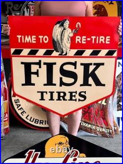 Vintage Old Style Sign Fisk Tires NOT Porcelain Made in USA 30x30