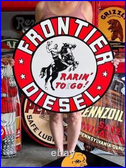 Vintage Old Style Sign Frontier Diesel NOT Porcelain Made in USA 30x30 Vintage Old Style Sign Frontier Diesel NOT Porcelain Made in USA 30x30