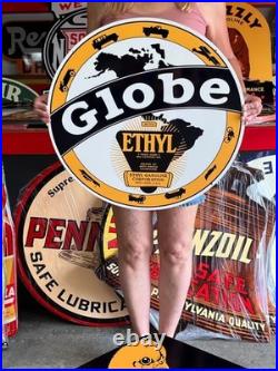Vintage Old Style Sign Globe Gasoline NOT Porcelain Made in USA 24x24