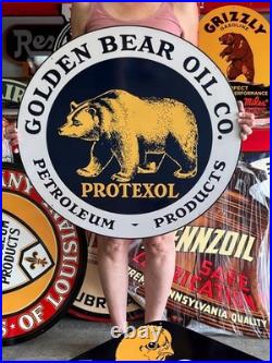 Vintage Old Style Sign Golden Bear Oil NOT Porcelain Made in USA 30x30