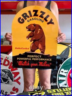Vintage Old Style Sign Grizzly Gasoline NOT Porcelain Made in USA Vintage Old Style Sign Grizzly Gasoline NOT Porcelain Made in USA