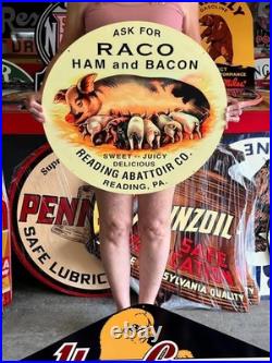 Vintage Old Style Sign Ham and Bacon NOT Porcelain Made in USA 24x24