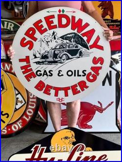 Vintage Old Style Sign Speedway Gasoline NOT Porcelain Made in USA 30x30